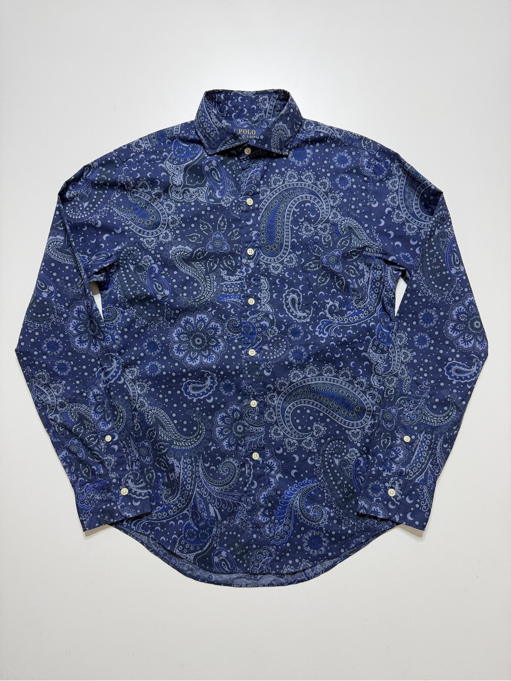 Polo Ralph Lauren Paisley Cotton Long Sleeve Buttonup Shirt Mens Small Blue Slim